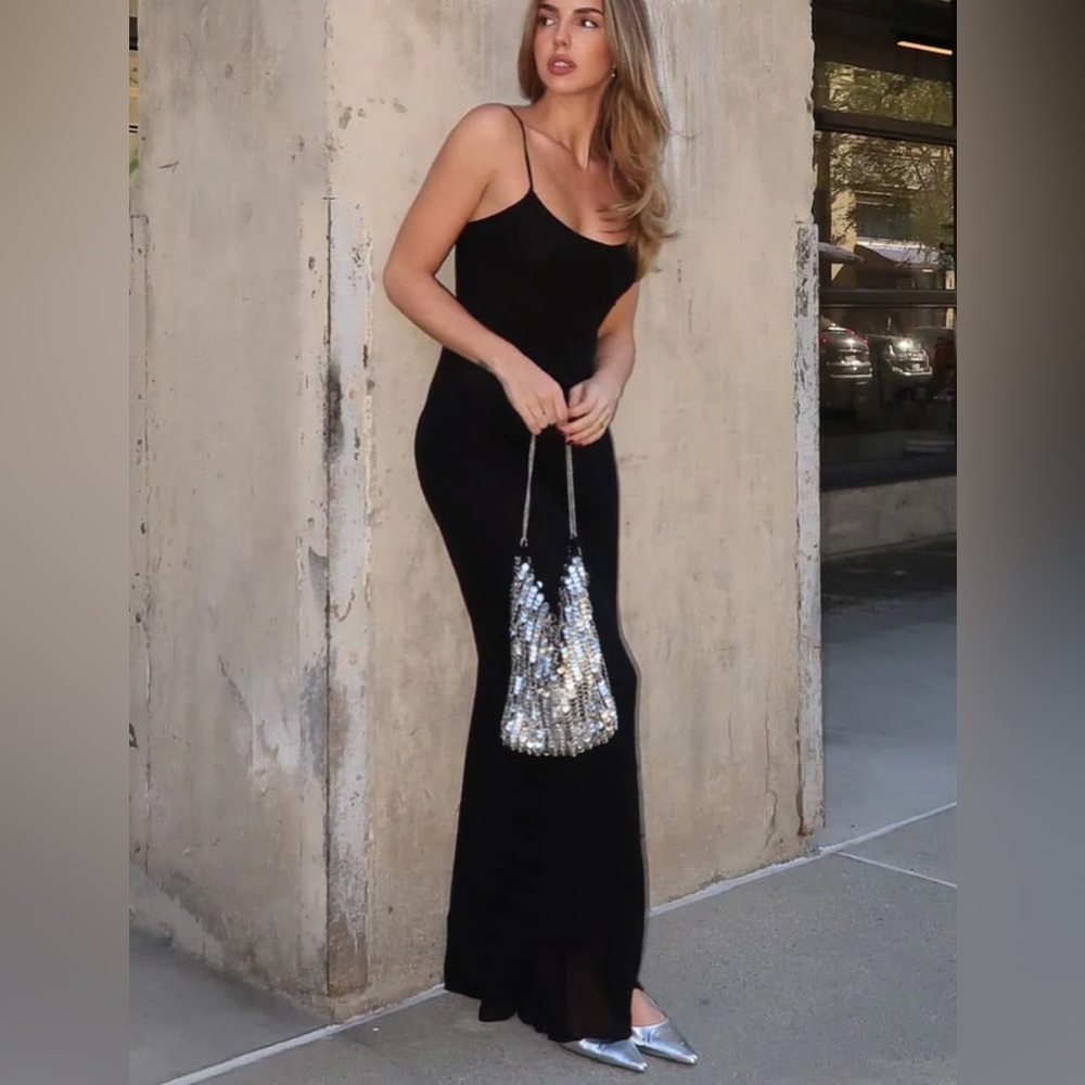 Rumored Black Maxi Dress with Silver Accents